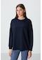 Tommy Life İndigo Kompakt Pamuklu Kalın Pürüzsüz Dokulu O Yaka Oversize Fit Kadın Sweatshirt - 97288 İndigo