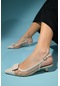 Amora Bej Tokalı Kadın Kısa Topuklu Ayakkabı