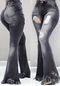 Mengtuo Kadın Modası Stil Eskitilmiş Yüksek Bel İnce Kot - Koyu Gri