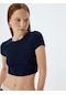Koton Basic Crop Tişört Viskon Kumaş Kısa Kollu Bisiklet Yaka Slim Fit Lacivert 5wak50043ek Lacivert