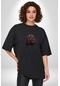 Kuru Kahve Çekirdeği Beyin Pamuklu Bisiklet Yaka Unisex Oversize Boyfriend Dijital Baskılı Siyah T-shirt Siyah
