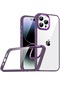 Noktaks - iPhone Uyumlu 14 Pro - Kılıf Arkası Şeffaf Kamera Çevresi Parlak Zıt Renkli Flora Kapak - Derin Mor