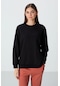 Tommy Life Siyah Kompakt Pamuklu Kalın Pürüzsüz Dokulu O Yaka Oversize Fit Kadın Sweatshirt - 97288 Siyah