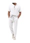 Ikkb  Erkek Düz Renk Günlük Kısa Kollu Tişört - Pantolon Takım - Beyaz