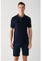 Avva Erkek Lacivertvert Yakası Çizgili Standart Fit Normal Kesim 2 Düğmeli Polo Yaka T-Shirt E0010