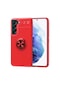 Tecno - Samsung Galaxy Uyumlu S22 Plus - Kılıf Yüzüklü Auto Focus Ravel Karbon Silikon Kapak - Kırmızı