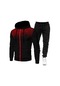 Jmsstore Erkek Ceket 2 Parçalı Fermuarlı Kapüşonlu Kıyafet + Pantolon Kışlık Spor Takım - Siyah