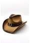 Deri Şeritli Rhinestone Hasır Şapka Premium Classic Western Festival Beach Rave Hat - Standart