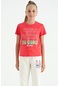 Tommy Life Rose O Yaka Yazı Baskılı Rahat Form Kısa Kollu Cropped Kız Çocuk T-shirt - 75118 Gül