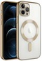 iPhone Uyumlu 11 Pro Max Kılıf Şeffaf Renkli Yumuşak Kamera Lens Korumalı Magsafe Şarj Kapak Demre - Gold