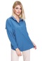 Kadın İndigo Geniş Yaka Düz Gömlek-16209-indigo