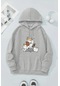 Meow Tatlı Kediler Baskılı Oversize Sweatshirt Gri