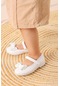 Kiko Kids Cırtlı Fiyonklu Kız Çocuk Babet Ayakkabı Ege 200 Cilt Beyaz