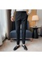 İkkb Erkek Çizgili Casual Slim Düz Pantolon - Siyah