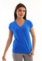 V-yaka Basic Kadın Tişört-mavi