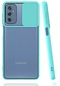 Samsung Galaxy M52 Kılıf Lopard Slayt Sürgülü Kamera Korumalı Renkli Silikon Kapak - Turkuaz