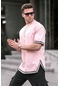 Toz Pembe Bisiklet Yaka Şeritli Tişört 6097-toz Pembe Toz Pembe