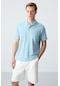 Tommy Life Buz Mavi Basic Göğüs Logolu Standart Kalıp Triko Polo Yaka Erkek T-shirt - 87768 Buz Mavi