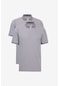 2'Li Çekmeyen Pamuklu Kumaş Slim Fit Dar Kesim Kıvrılmaz Polo Yaka Tişört Paketi Gri