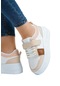 Tek Bantlı Yüksek Taban Platform Günlük Spor Yürüyüş Sneaker Ayakkabı Bej - Kahverengi-bej - Kahverengi