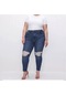 Kadın Streç Küçük Ayaklar Yırtık Normal Moda Skinny Jeans Koyu Mavi