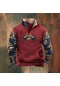 Erkek Western Polar Ceket Kovboy Boğa Başı Baskılı Kazak 1/4 Fermuarlı Dik Yaka Uzun Kollu Country Sweatshirt Kazak Montlar Kırmızı