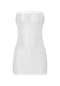 Beyaz Bayan Parlak Kapalı Omuz Kolsuz İnce Elbise Esnek Bodycon Mini Elbiseler