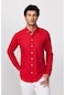 Tudors Slim Fit Uzun Kol Biyeli Yaka Düğmeli Keten Kırmızı Erkek Gömlek-28749-kırmızı