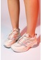 Luvishoes Sterda Ekru Pembe Kadın Kalın Taban Spor Sneakers