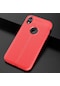 Noktaks - iPhone Uyumlu Xr 6.1 - Kılıf Deri Görünümlü Auto Focus Karbon Niss Silikon Kapak - Kırmızı