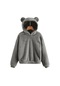 Koyu Gri Kadınlar Uzun Sonbahar Kış Kollu Tavşan Kulak Hood Kazak Peluş Sıcak Hoodie Koyu Gri