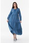 Fullamoda Fullamodest Yakası Bağlamalı Elbise- Mavi 24YGB1796201728-İndigo