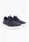 Lacivert Deri Lastik Bağcıklı Erkek Sneaker Ayakkabı-3145-lacivert