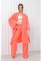 Kadın Keten Cepli Kuşaklı Uzun Kimono Somon-somon