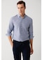 Avva Erkek Lacivert Gömlek Düğmeli Yaka Pamuklu Kolay Ütülenebilir Çizgili Slim Fit Dar Kesim  A32Y2068