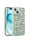 Kilifolsun iPhone Uyumlu 15 Kılıf Parlak Parıltılı Taşlı Şık Linea Kapak Açık Yeşil