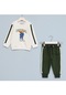 Erkek Çocuk Ayıcık Desenli Sweat Takım - 11577 - Vanilya - Haki-Vanilya-Haki Krem - Haki