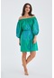Peraluna Masumı Dress %100 Pamuk Diz Hizası Yazlık Kadın Elbise Çimen Yeşil-Mavi