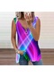 Çok Renkli Kadın Üst Yaz Yeni Moda Renkli Çapraz Baskılı Rahat Artı Boyutu Kolsuz Fermuar V Yaka Üst Tank Top