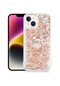Noktaks - iPhone Uyumlu 14 - Kılıf Yüzüklü Simli Sıvılı Milce Kapak - Gold