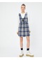 Koton Salopet Mini Elbise Rahat Kesim Önü Bağlamalı Yumuşak Dokulu Lacivert Ekoseli 4wal80001ıw 4WAL80001IWL05