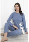 Fawn 4002 İnterlok Kışlık Tavşanlı Kadın Pijama Takımı Mavi