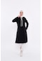 Eflin Yakadan Bağlamalı Kapşonlu Uzun Sweatshirt - 3030 - Siyah-siyah