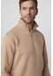 Tudors Pamuklu Dik Yaka Fermuarlı Taş Unisex Sweatshirt-29415-taş