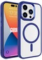 Mutcase - İphone Uyumlu İphone 15 Pro - Kılıf Sert Kablosuz Şarj Destekli Krom Magsafe Kapak - Lacivert