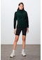 Tommy Life Çam Yeşili Kalın Yumuşak Dokulu Kapüşonlu Standart Fit Nakışlı Polar Kadın Sweatshirt -97287 Yeşil