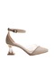 M2s Krem Şefaf Detaylı Taşlı Kadın Klasik Ayakkabı Krem