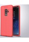 Tecno - Samsung Galaxy Uyumlu S9 Plus - Kılıf Deri Görünümlü Auto Focus Karbon Niss Silikon Kapak - Kırmızı