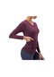 Ximistore9 Kadınlar İçin Yoga Spor Tişört - V Yaka Uzun Kollu, Elastik Dar Kesim, Nefes Alabilir Hızlı Kuruyan, Cüzdanlı Bordo Beden L Burgonya