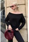 Siyah Kayık Yaka Kadın Sweatshirt Mg2239 Siyah